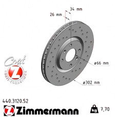 440.3120.52 Zimmermann Sport Z Спортивный передний тормозной диск с перфорацией 302x26 на CITROËN DS4 с двигателем 1.6 THP 155
