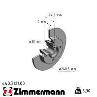 440.3121.00 Zimmermann Задний тормозной диск 248,5x9 на CITROËN DS4 с двигателем 1.6 HDi 115