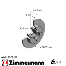 440.3121.00 Zimmermann Задний тормозной диск 248,5x9 на CITROËN DS4 с двигателем 1.6 VTi 120