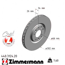 Передний тормозной диск 302x26 440312420 Otto Zimmermann CoatZ