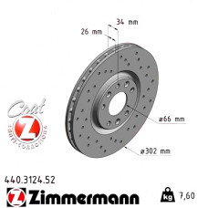 Спортивный передний тормозной диск с перфорацией 302x26 440312452 Otto Zimmermann Sport Z
