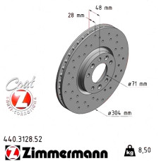 Спортивный передний тормозной диск с перфорацией 304x28 440312852 Otto Zimmermann Sport Z
