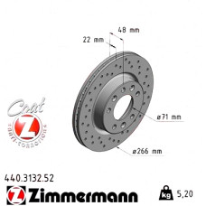 Спортивный передний тормозной диск с перфорацией 266x22,0 440313252 Otto Zimmermann Sport Z
