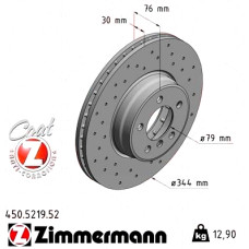Спортивный передний тормозной диск с перфорацией 344x30 450521952 Otto Zimmermann Sport Z