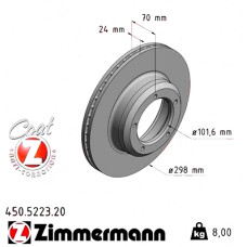 Передний тормозной диск 298x24 450522320 Otto Zimmermann CoatZ