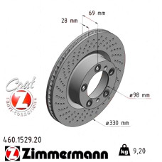 Передний левый тормозной диск 330x28 460152920 Otto Zimmermann CoatZ