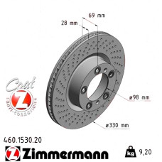 Передний правый тормозной диск 330x28 460153020 Otto Zimmermann CoatZ