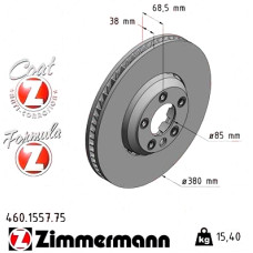 Передний левый тормозной диск 380x38 460155775 Otto Zimmermann Formula Z