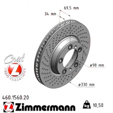 Передний левый тормозной диск 330x34 460156020 Otto Zimmermann CoatZ