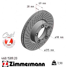Передний левый тормозной диск 315x28 460158920 Otto Zimmermann CoatZ