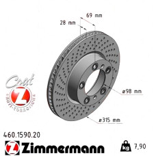 Передний правый тормозной диск 315x28 460159020 Otto Zimmermann CoatZ