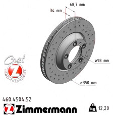 460.4504.52 Zimmermann Sport Z Спортивный передний левый тормозной диск с перфорацией 350x34 на PORSCHE CAYENNE (9YA) с двигателем 3.0 E-Hybrid AWD (9YAAE1)