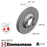 460.4505.52 Zimmermann Sport Z Спортивный передний правый тормозной диск с перфорацией 350x34 на PORSCHE CAYENNE (9YA) с двигателем 3.0 E-Hybrid AWD (9YAAE1)