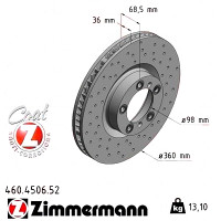 460.4506.52 Zimmermann Sport Z Спортивный передний левый тормозной диск с перфорацией 360x36 на PORSCHE PANAMERA Sport Turismo (971) с двигателем 4.0 Turbo E-Hybrid (97CFH1)