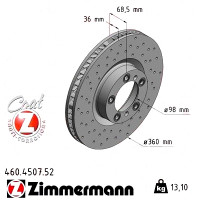 460.4507.52 Zimmermann Sport Z Спортивный передний правый тормозной диск с перфорацией 360x36 на PORSCHE PANAMERA (971) с двигателем 3.0 (97AAA1, 97BAA1)