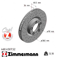 460.4507.52 Zimmermann Sport Z Спортивный передний правый тормозной диск с перфорацией 360x36 на PORSCHE PANAMERA (971) с двигателем 2.9 4S (97ADB1, 97BDB1)