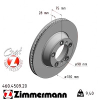 460.4509.20 Zimmermann Задний правый тормозной диск 330x28 на PORSCHE PANAMERA (971) с двигателем 2.9 4 E-Hybrid