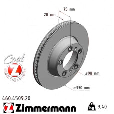 460.4509.20 Zimmermann Задний правый тормозной диск 330x28 на PORSCHE PANAMERA (971) с двигателем 2.9 4 E-Hybrid