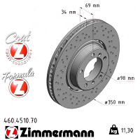 460.4510.70 Zimmermann Formula Z Передний левый тормозной диск 350x34 на PORSCHE 911 (991) с двигателем 3.0 Carrera GTS