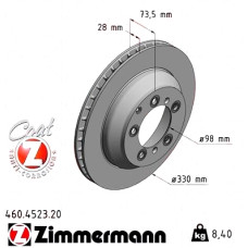 460.4523.20 Zimmermann Задний тормозной диск 330x28 на PORSCHE CAYENNE (9YA) с двигателем 4.0 Turbo AWD (9YACF1)