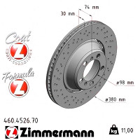 460.4526.70 Zimmermann Formula Z Задний левый тормозной диск 380x30 на PORSCHE 911 (991) с двигателем 4.0 GT3 RS / R