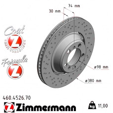 460.4526.70 Zimmermann Formula Z Задний левый тормозной диск 380x30 на PORSCHE 911 (991) с двигателем 4.0 GT3 RS / R