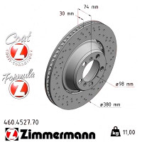 460.4527.70 Zimmermann Formula Z Задний правый тормозной диск 380x30 на PORSCHE 911 (991) с двигателем 3.8 GT3