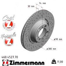 460.4527.70 Zimmermann Formula Z Задний правый тормозной диск 380x30 на PORSCHE 911 (991) с двигателем 4.0 GT3 RS / R