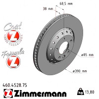 460.4528.75 Zimmermann Formula Z Передний левый тормозной диск 390x38 на PORSCHE CAYENNE (92A) с двигателем 4.8 Turbo