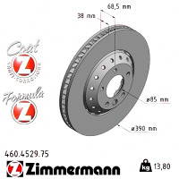 460.4529.75 Zimmermann Formula Z Передний правый тормозной диск 390x38 на PORSCHE CAYENNE (92A) с двигателем 4.8 Turbo