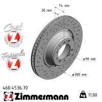 460.4536.70 Zimmermann Formula Z Задний левый тормозной диск 380x30 на PORSCHE CAYMAN (981) с двигателем 3.8 GT4