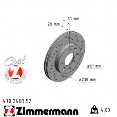 Спортивный передний тормозной диск с перфорацией 238x20 470240352 Otto Zimmermann Sport Z