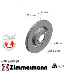 470.2409.20 Zimmermann Передний тормозной диск 259x20,7 на RENAULT KANGOO Rapid (FC0/1_) с двигателем 1.5 dCi