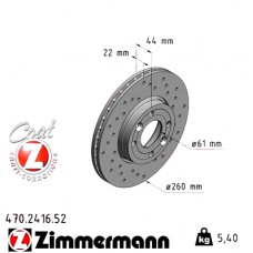 Спортивный передний тормозной диск с перфорацией 259,6x22 470241652 Otto Zimmermann Sport Z