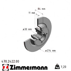 470.2422.00 Zimmermann Задний тормозной диск 274x11 на RENAULT GRAND SCÉNIC II (JM0/1_) с двигателем 1.9 dCi (JM0G, JM12, JM1G, JM2C)