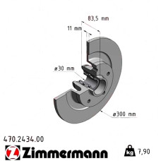 470.2434.00 Zimmermann Задний тормозной диск 300x11 на RENAULT LAGUNA III Grandtour (KT0/1) с двигателем 2.0 dCi (KT01, KT08, KT09, KT0K, KT12, KT1D, KT1W)