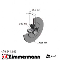 470.2442.00 Zimmermann Задний тормозной диск 238x8 на RENAULT CLIO II (BB_, CB_) с двигателем 1.2 (BB0A, BB0F, BB10, BB1K, BB28, BB2D, BB2H, CB0A,...