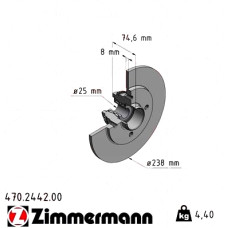 470.2442.00 Zimmermann Задний тормозной диск 238x8 на RENAULT MEGANE I Cabriolet (EA0/1_) с двигателем 2.0 16V IDE (EA03, EA0P, EA14)