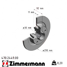 470.2449.00 Zimmermann Задний тормозной диск 290x11 на RENAULT SCÉNIC III (JZ0/1_) с двигателем 2.0 dCi (JZ0Y, JZ26)