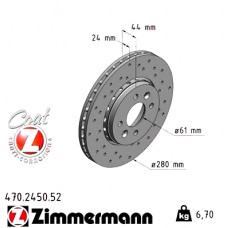 Спортивный передний тормозной диск с перфорацией 280x24 470245052 Otto Zimmermann Sport Z