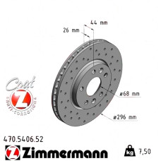 Спортивный передний тормозной диск с перфорацией 296x26 470540652 Otto Zimmermann Sport Z
