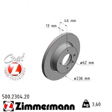 Передний тормозной диск 236x13 500230420 Otto Zimmermann CoatZ