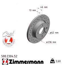 Спортивный передний тормозной диск с перфорацией 236x13 500230452 Otto Zimmermann Sport Z