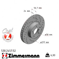 530.2457.52 Zimmermann Sport Z Спортивный передний тормозной диск с перфорацией 277x24 на SUBARU IMPREZA НАКЛОННАЯ ЗАДНЯЯ ЧАСТЬ (GR, GH, G3) с двигателем 1.5 F