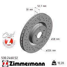 530.2460.52 Zimmermann Sport Z Спортивный передний тормозной диск с перфорацией 326x30 на SUBARU IMPREZA Station Wagon (GG) с двигателем 2.0 Turbo AWD (GGA)