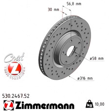530.2467.52 Zimmermann Sport Z Спортивный передний тормозной диск с перфорацией 316x30 на SUBARU LEVORG с двигателем 1.6 AWD