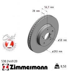 530.2469.20 Zimmermann Передний тормозной диск 293x28 на SUBARU LEVORG с двигателем 1.6 AWD
