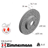 530.2469.52 Zimmermann Sport Z Спортивный передний тормозной диск с перфорацией 293x28 на SUBARU LEVORG с двигателем 1.6 AWD