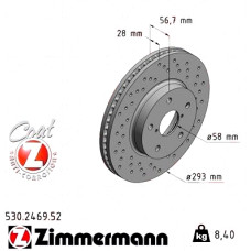 530.2469.52 Zimmermann Sport Z Спортивный передний тормозной диск с перфорацией 293x28 на SUBARU LEVORG с двигателем 1.6 AWD