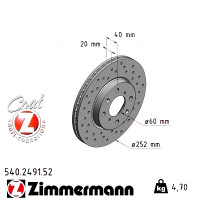 Спортивный передний тормозной диск с перфорацией 252x20 540249152 Otto Zimmermann Sport Z